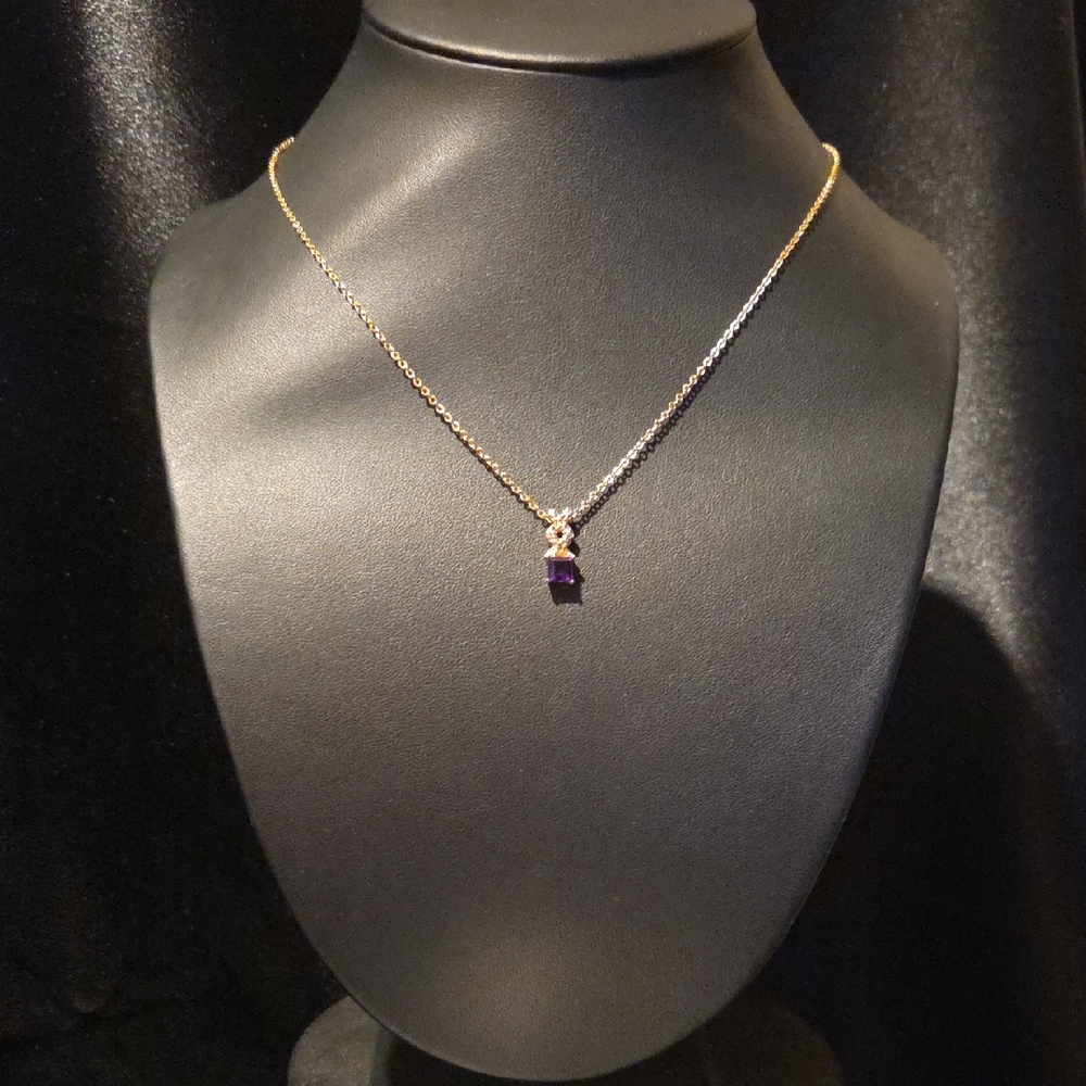 Estate Delicate Purple Rhinstone Pendant Necklace